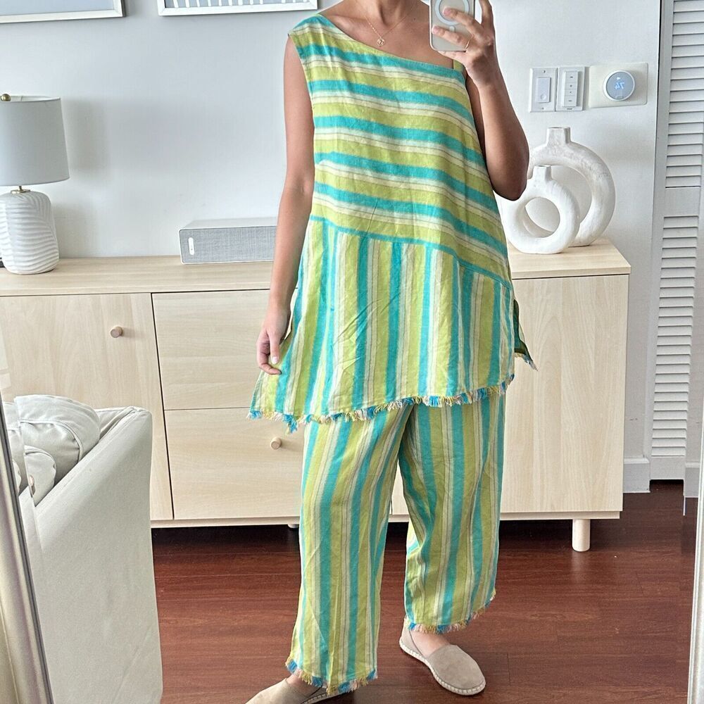 NWT Ashley Stewart Linen Blend Matching Set Womens 18 Striped Lagenlook Vintage